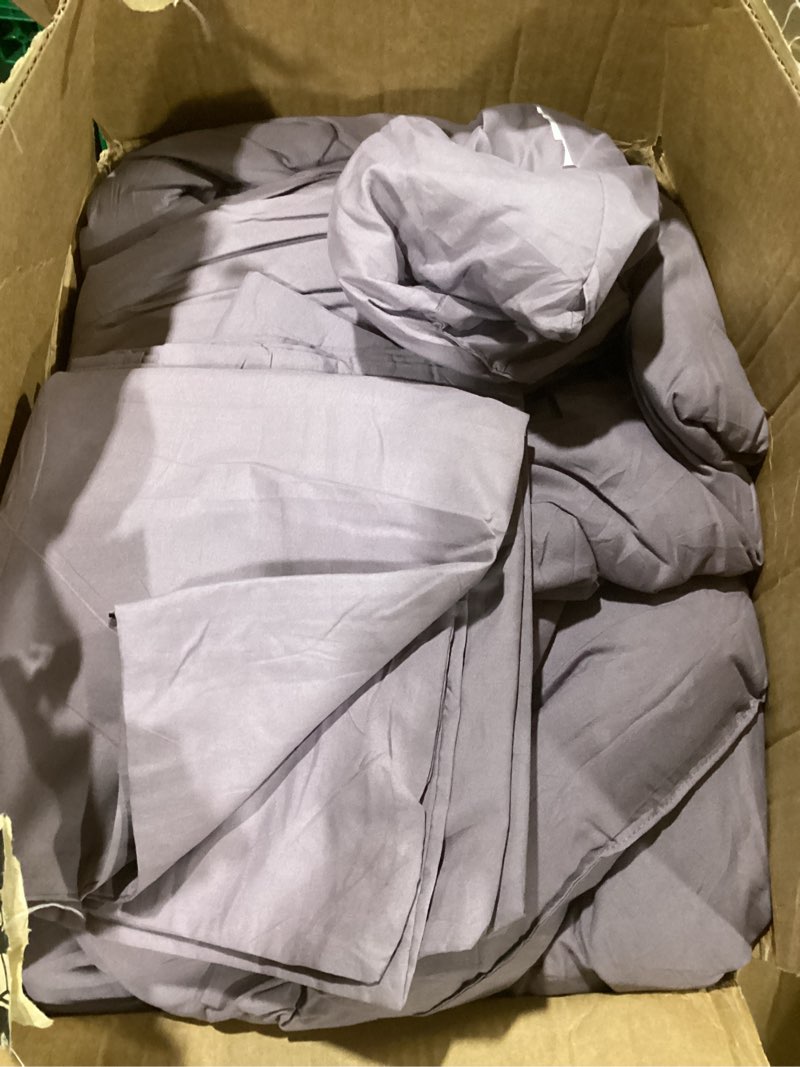 Condition photo showing As Is for cozylux california king comforter set dusty purple, 3 pieces cal king lightweight down alternative quilted bedding sets, grayish purple all season solid comforter with 2 pillowcases bed set home gift dusty purple california king