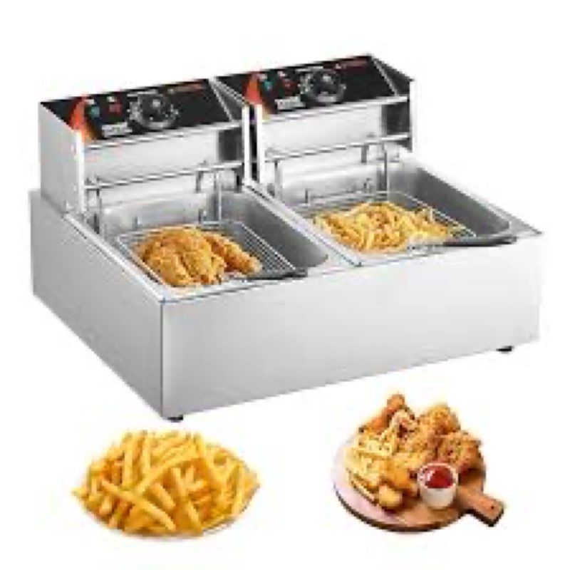 vevor 24l electric deep fryer, with dual removable basket and lid