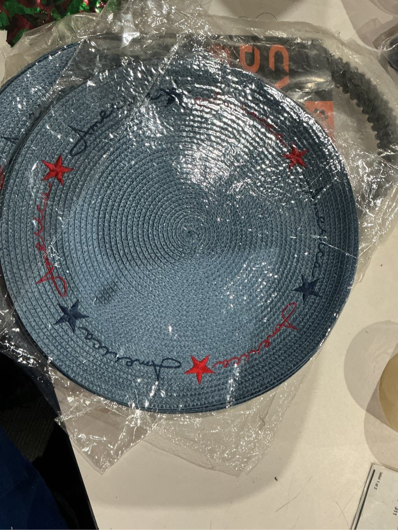 Condition photo showing Good Condition for whaline 4pcs round patriotic placemats stars embroidered place mats 4th of july dinner table mats fo