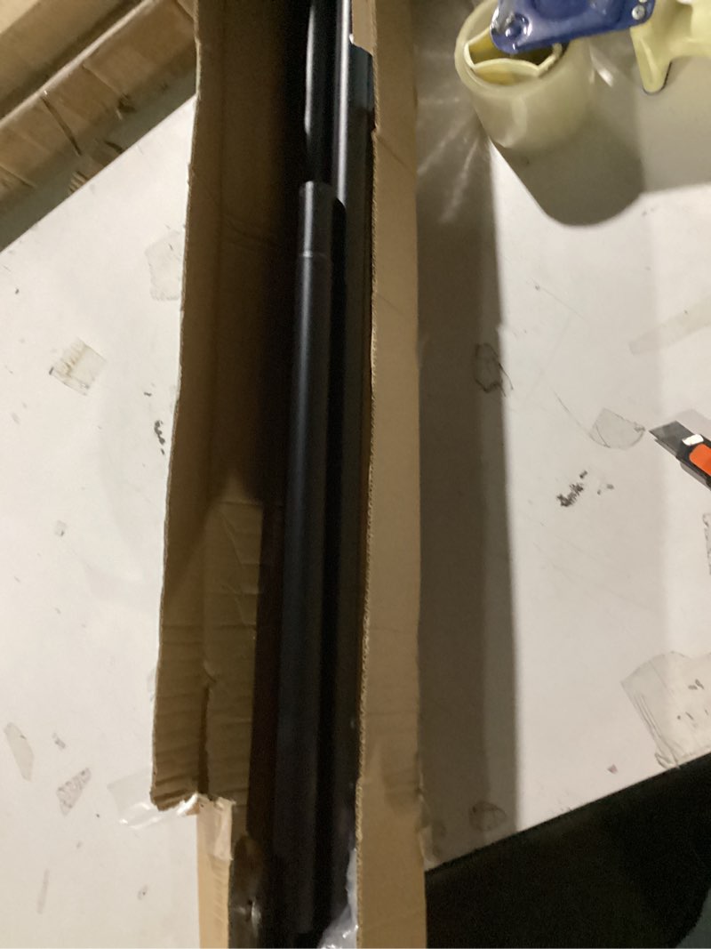 Condition photo showing As Is for tension curtain rod by ezfurni,42-123 inches,heavy duty tension rods for windows,no drilling adjustable curtain rod for patio,hold up blackout curtains and non slip,black black 42-123 inch 1set