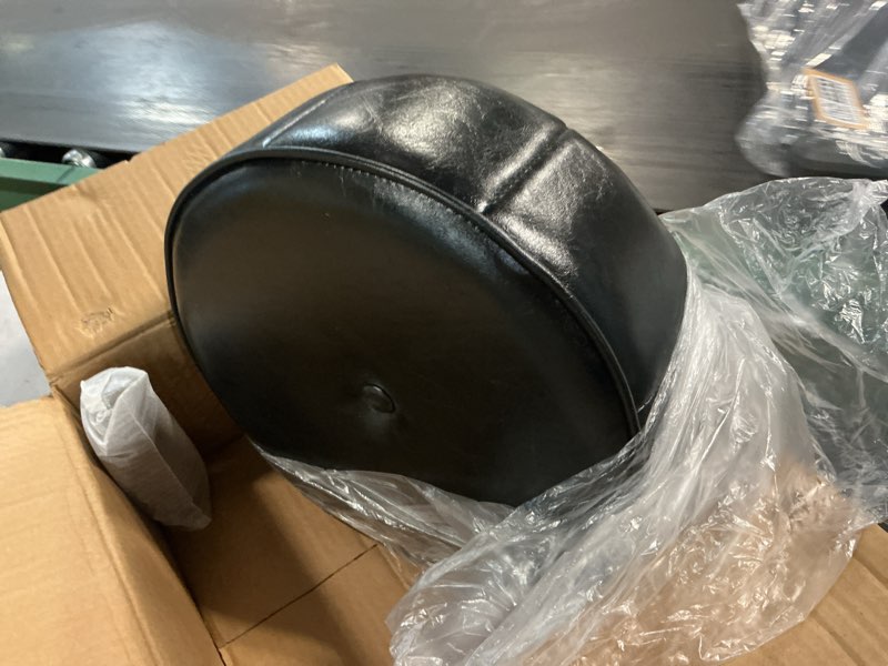 Condition photo showing Good Condition for 13in small foot stool ottoman, round faux leather foot rest, footstool ottomans with rubber legs under desk, footrest for couch, living room, bedroom, office, 13''l x 13''w x 10.2''h, black