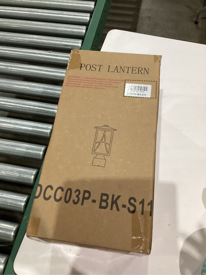 Condition photo showing New/Like New for Bestshared Outdoor Post Lantern with Seeded Glass Waterproof Lamp Post Light, Weather-Resistant Exterior Pole Light Fixture for Garden, Patio, Walkway (Black, 12.6 Inch Height)