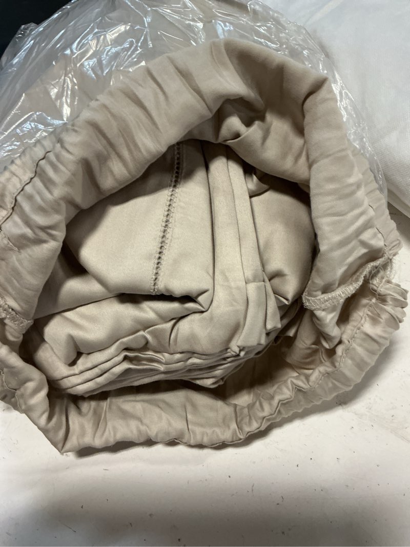 Condition photo showing As Is for signature giza cotton sateen deluxe bedding bundle, king, sand