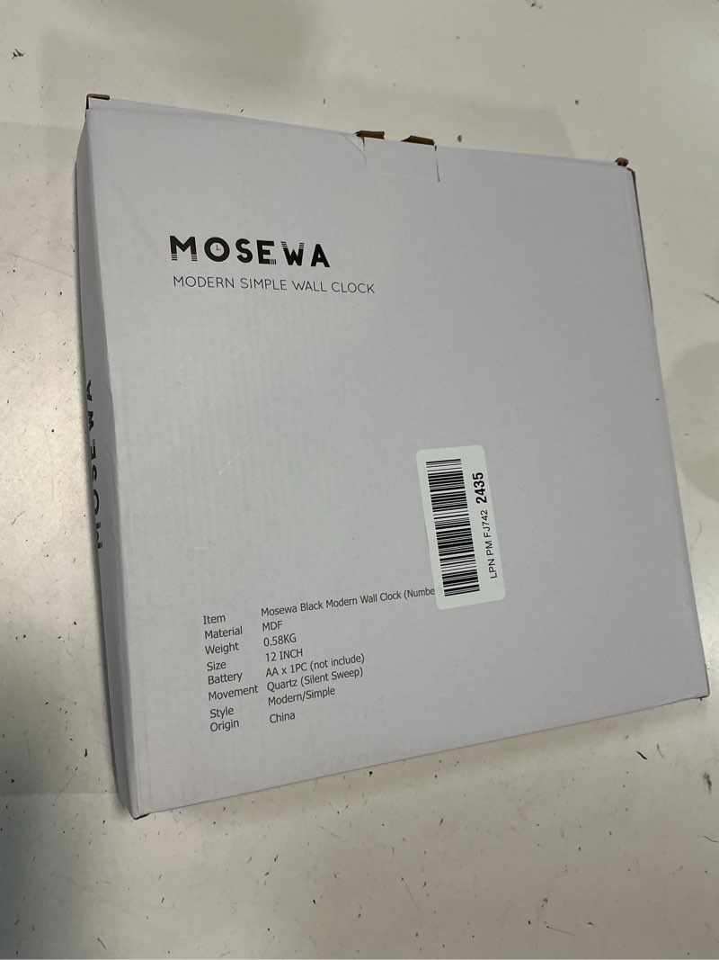 Condition photo showing New/Like New for Mosewa 12 Inch Black Wall Clock Battery Operated Silent Non Ticking Modern Simple Minimalist Decorative for Kitchen Bedroom Home Office Bathroom Living Room 12 Inch B_black