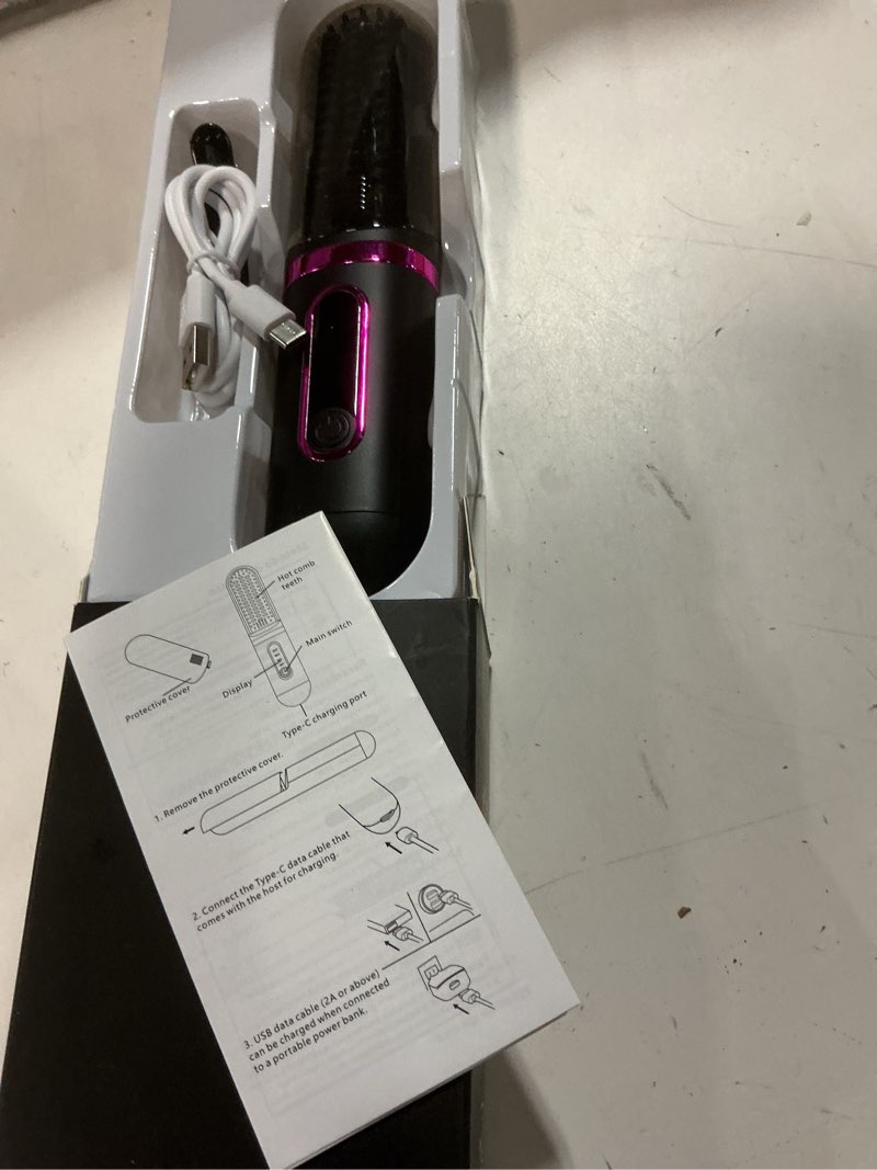 Condition photo showing New/Like New for Cordless Hair Straightener Brush, Portable Straightening Brush for Women, Mini Negative Ion Hot Comb for Travel, 30Mins Auto-Off, USB Rechargeable, Fast Heating 4 Temperature Settings(Black)