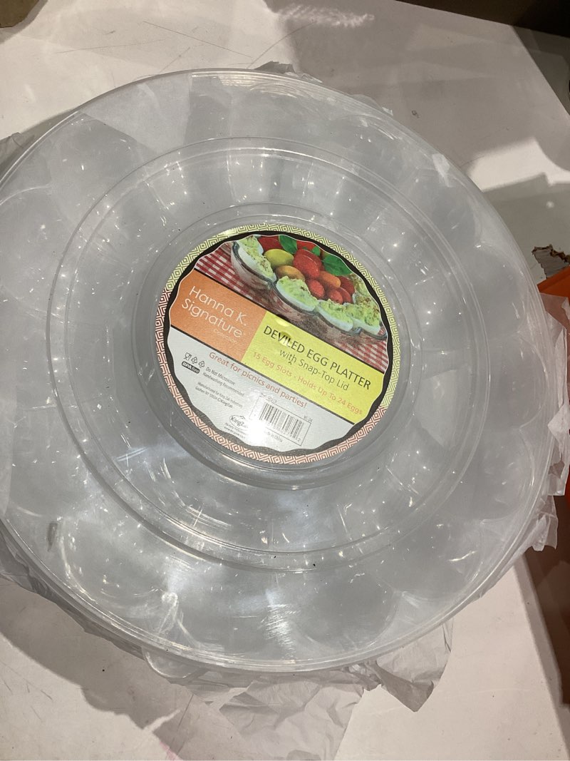 Condition photo showing Good Condition for Hanna K. Signature Collection Stylish Premium Clear Plastic Heavyweight Deviled Egg Tray – 1 Pc. - Easy to Clean, Durable, and Reusable 5\" x 5\" x 5\"