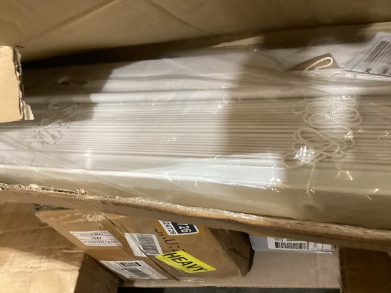 Condition photo showing Good Condition for cordless faux wood blinds, slat horizontal blinds with crown valance, room darkening, moisture resistant, window blinds for home interior, white white