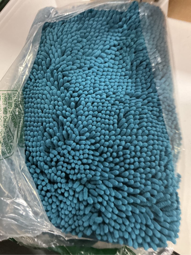 Condition photo showing As Is for olanly bathroom runner rugs 47x17, soft absorbent chenille bath rugs, rubber backing quick dry, machine washable long bath mats for bathroom floor, tub and shower, home decor accessories, peacock blue 47" x 17" peacock blue