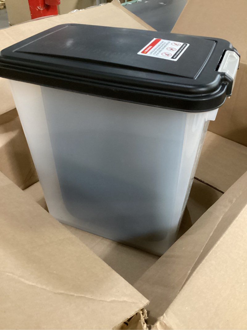 Condition photo showing Good Condition for iris usa dog food storage container, 30 lbs & 11 lbs combo, cat food storage container, dog treat container, airtight, stackable, 2-cup scoop, wheels, easy mobility, chrome