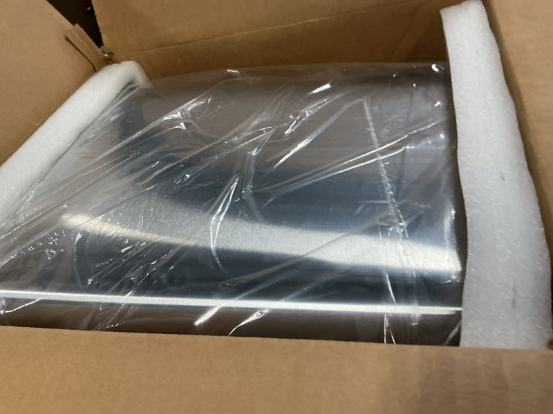 Condition photo showing New/Like New for polder 7 gallon, undersink, no skid rubber base, brushed stainless finish trash can, 13.5” x 11” x 15.25”h