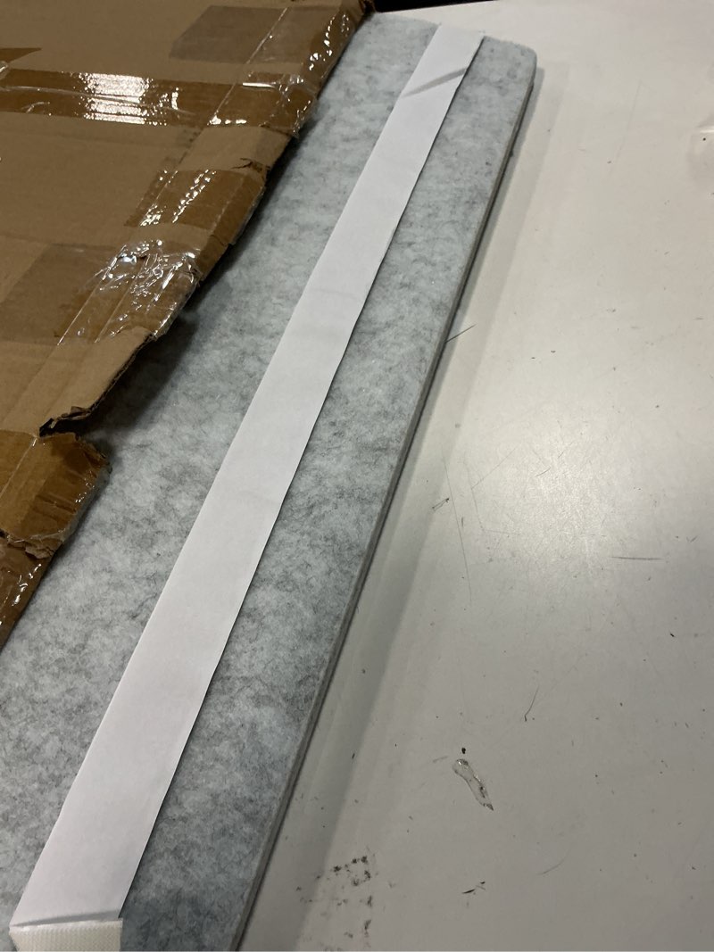 Condition photo showing As Is for Foldable Bulletin Board, 36x24 Inch Cork Board Alternative, Felt Pin Board for Wall Mounting, Photo Board Self-Adhesive Surface, Vision Board Decoration for Office, Home, Classroom, 35 Pushpins, Gray 36"X24"