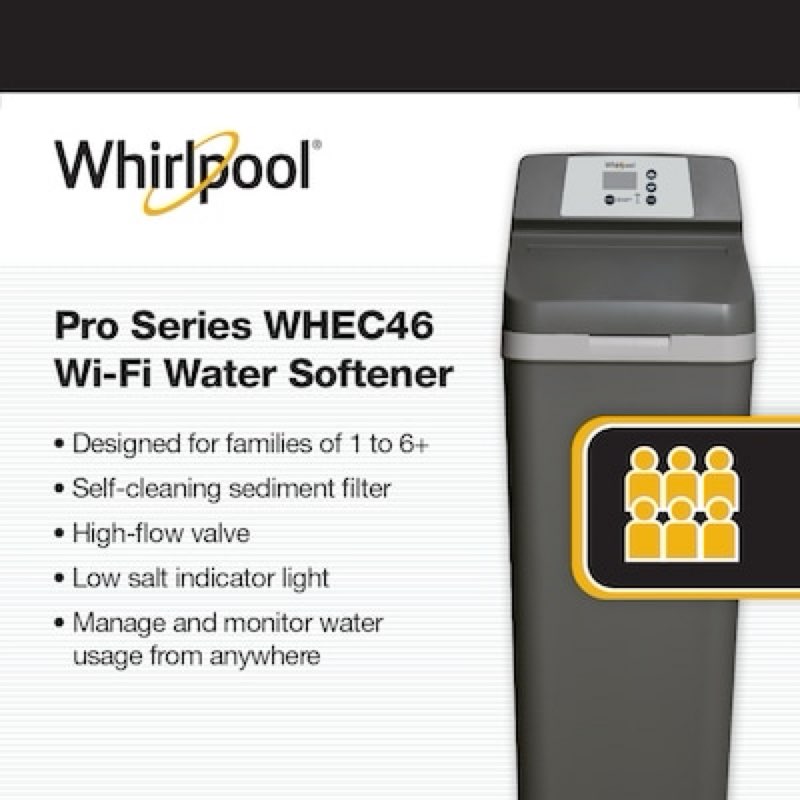 whirlpool 46000 -grain pro series wi-fi enabled smart water softener for hard water and iron