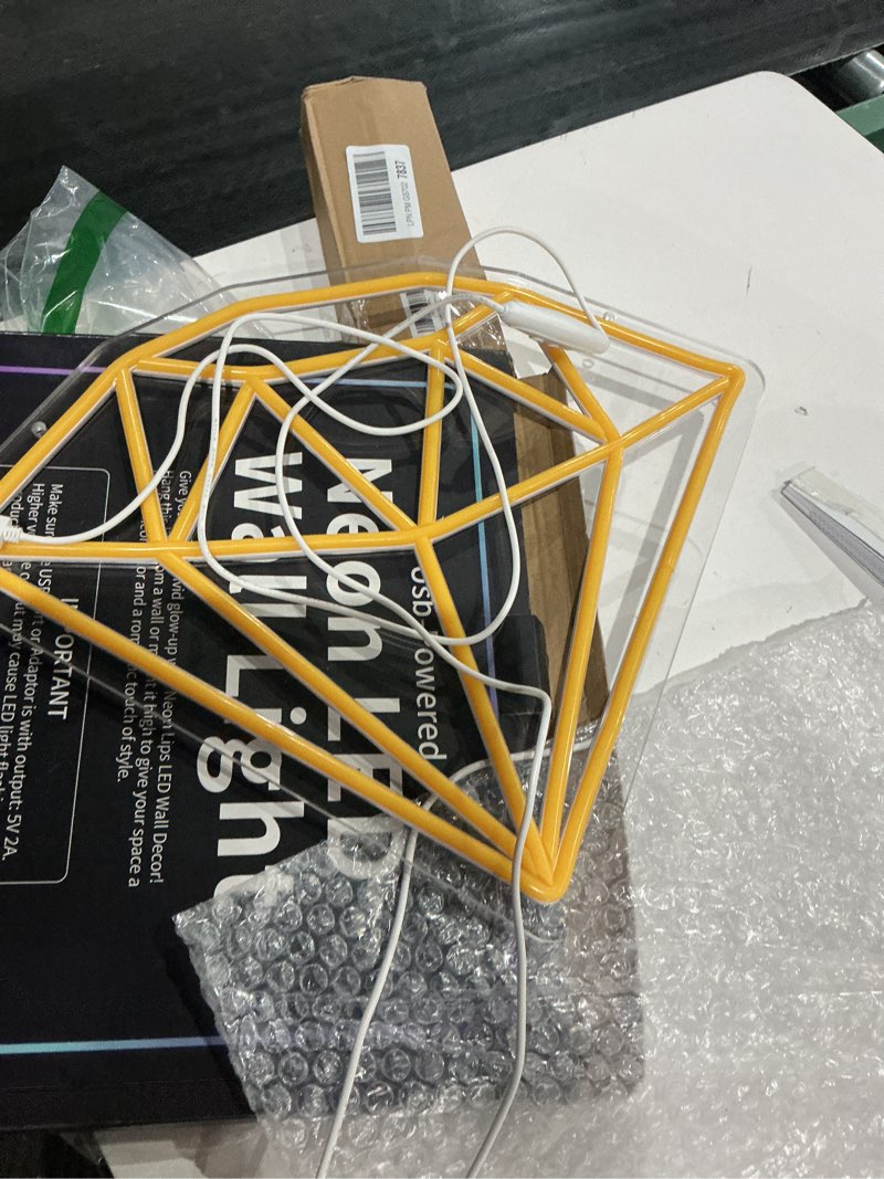 Condition photo showing Good Condition for diamond neon sign for wall decoration, glowing neon sign, adjustable brightness shining led sign night light for man cave bedroom, wedding, living room, party, bar, office decoration-gold diamond-gold