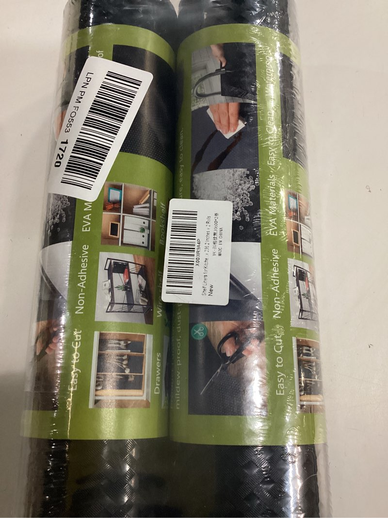 Condition photo showing New/Like New for Shelf Liners for Kitchen Cabinets Refrigerator Liners Waterproof Kitchen Cupboard Liner Non-Slip Drawer Mats EVA Material Non Adhesive Fridge Liner for Shelves - Black?11.8 x 236.2 Inches x 2 Rolls 11.8 x 236.2 Inches x 2 Rolls Diagonal Pattern Jet Black