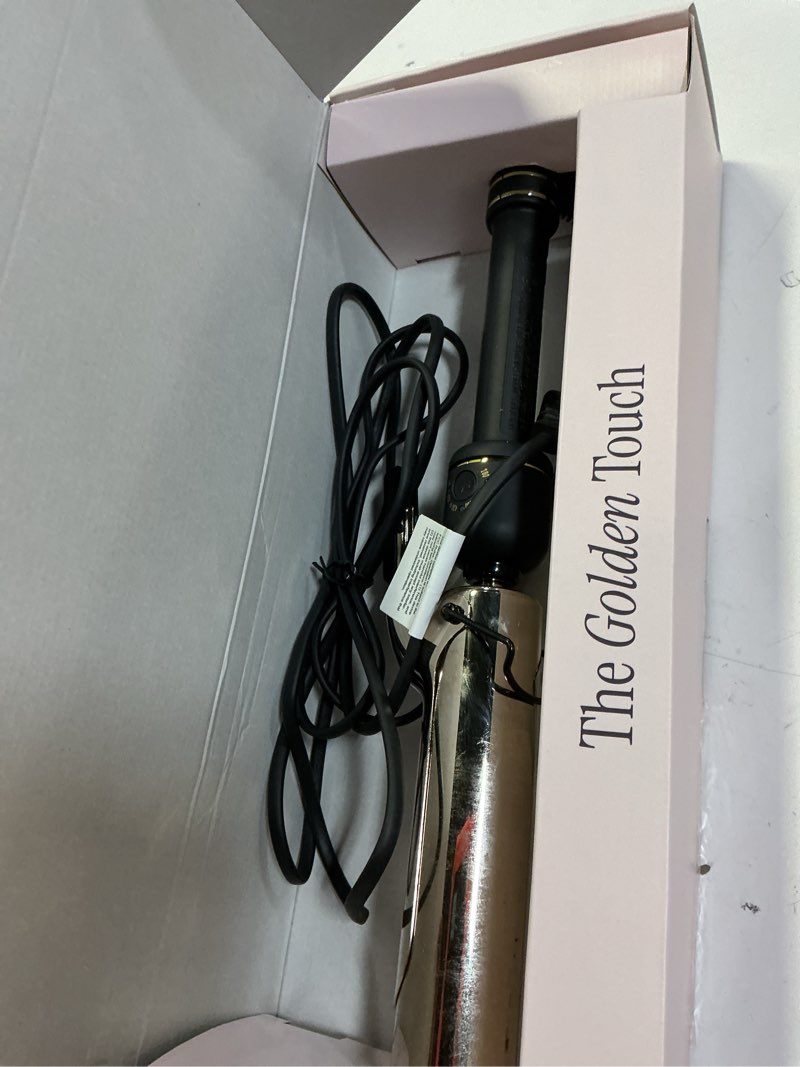 Condition photo showing As Is for hot tools 24k gold professional 1 1/2" extended barrel curling iron with clamp for bouncy curls, faster styling, less damage & long-lasting results