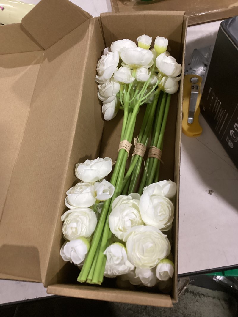 Condition photo showing Good Condition for floroom ranunculus artificial flowers 18 pcs ivory faux silk mini ranunculus bulk fake wedding filler flowers for diy bouquets, centerpieces, bridal shower decorations & arrangements