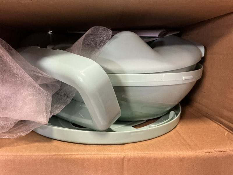 Condition photo showing As Is for ingenuity my size potty pro in green, infant potty training toilet, lifelike flushing sound, for ages 18 months, up to 50 pounds