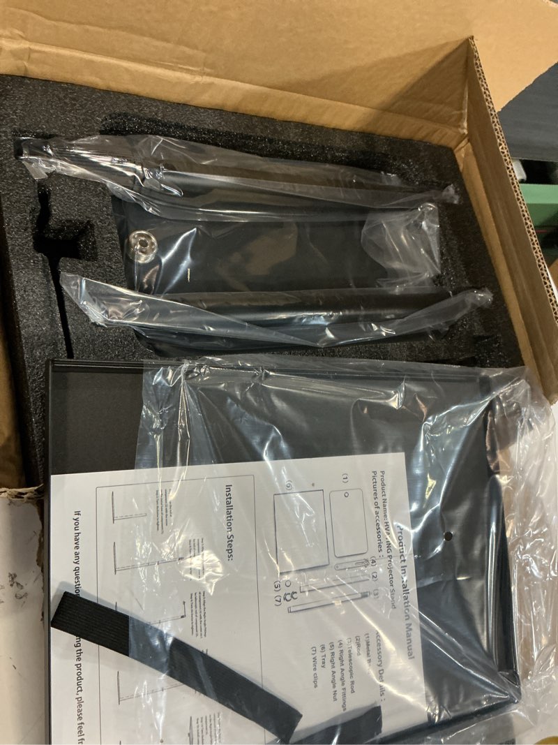 Condition photo showing Good Condition for floor projector stand mount, adjustable height 33 to 48 inch, universal with tray mounting close to the wall compatible ideal for office, home, stage, studio, and movies.