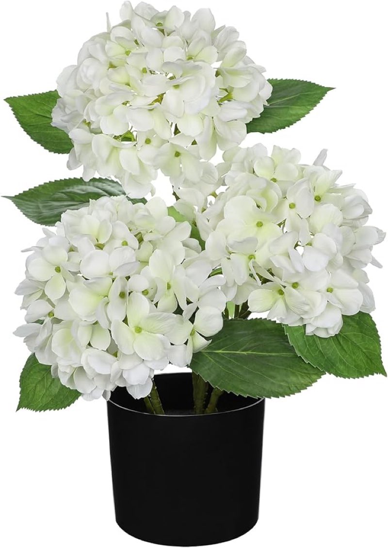 hollyone white hydrangea artificial flowers in pots 15.7" five-head faux silk hydranges flower arran