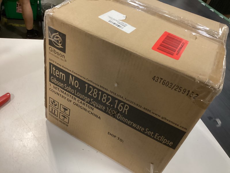 Condition photo showing New/Like New for gibson elite soho lounge square reactive glaze stoneware dinnerware set, service for 4 (16pc), eclipse eclipse (soho lounge) service for 4 (16pcs)