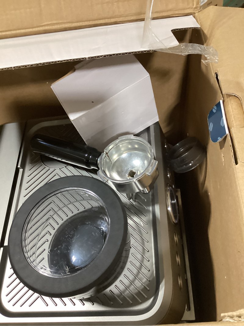 Condition photo showing As Is for incomplete chefman crema supreme 15 bar espresso machine with milk frother, barista steam wand, professional coffee maker with coffee grinder, 30 grind settings, 3l removable water tank - stainless steel large