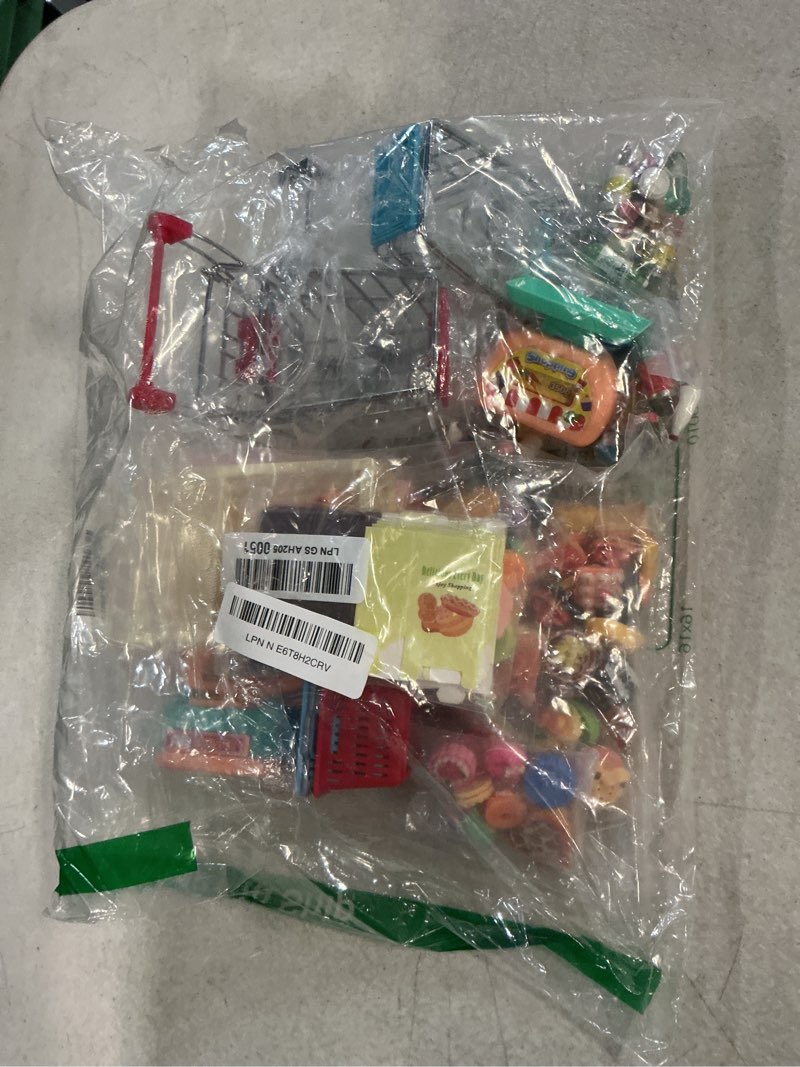 Condition photo showing Good Condition for 196pcs mini shopping cart basket trolley grocery game model miniature drink bottle food pizza with box supermarket metal handcart toy doll house store cosplay pretend kitchen shelf cash register