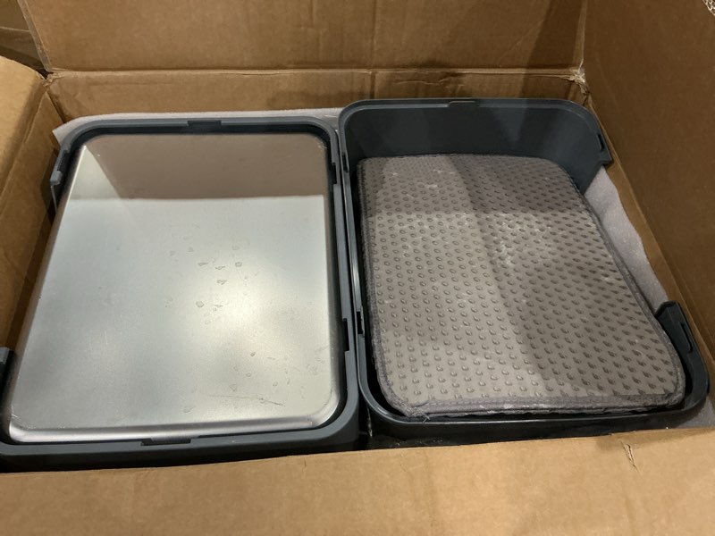 Condition photo showing Good Condition for xxxl stainless steel litter box with lid, extra large 28" lx20 dx18.1 h litter box for big cats, enclosed jumbo metal litter boxes with removable cover & footboard, anti-leakage,odorless dark grey