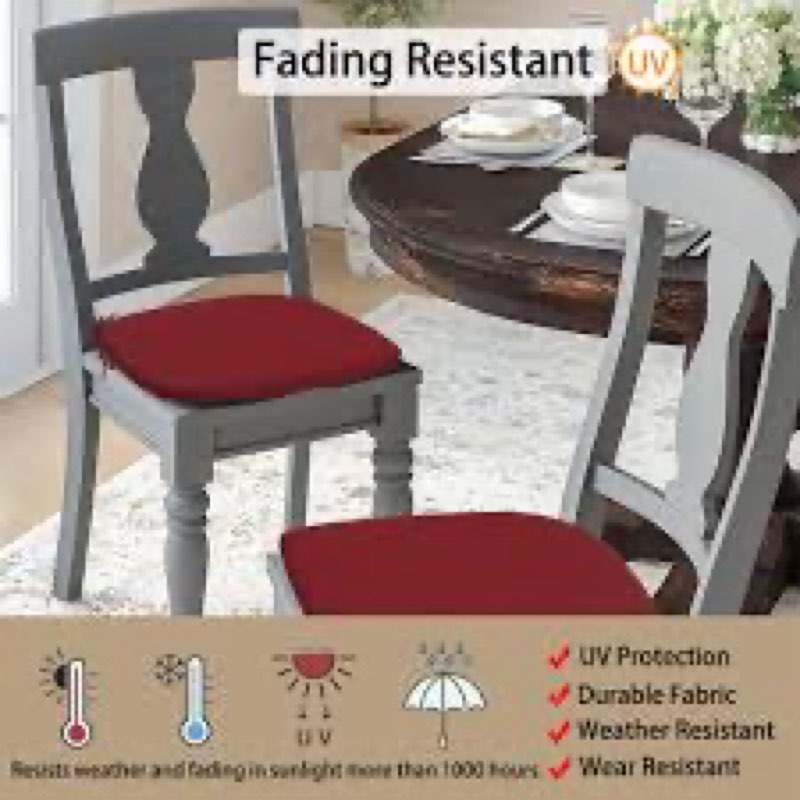 Magpie Fabrics Outdoor/Indoor 17"x16"x2" Chair Cushions with Ties Set of 2, Waterproof All Weather U