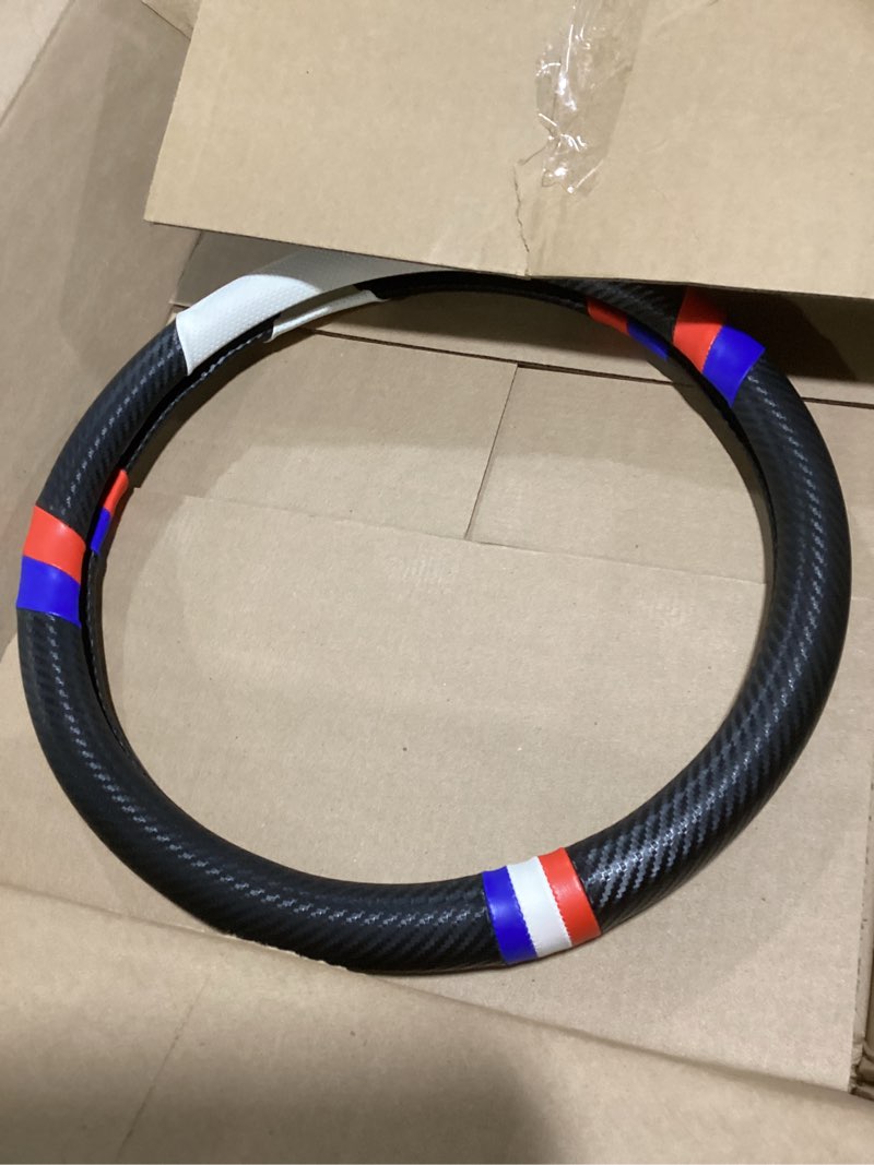 Condition photo showing Good Condition for carbon fiber leather sport car steering wheel cover sports steering wheel high-grade leather set stylish non-slip leather car interior 15 inches for all car steering wheel cover blue white red