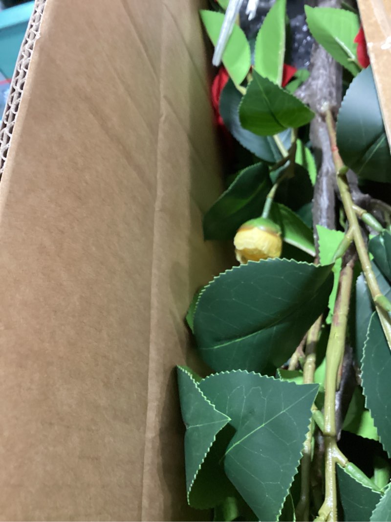 Condition photo showing Good Condition for artificial camellia tree 2 pack 42" faux camellia plant in pot with 32 blooming flowers fake flower tree greenery potted plant for indoor outdoor office home porch decor yellow camellia tree yellow