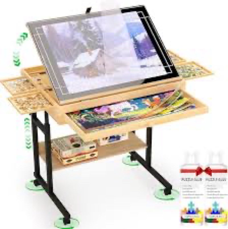 CEDARDVD Wooden Puzzle Table with Storage for 300-1500 Piece Puzzles – Adjustable Height & Tilt, Fel