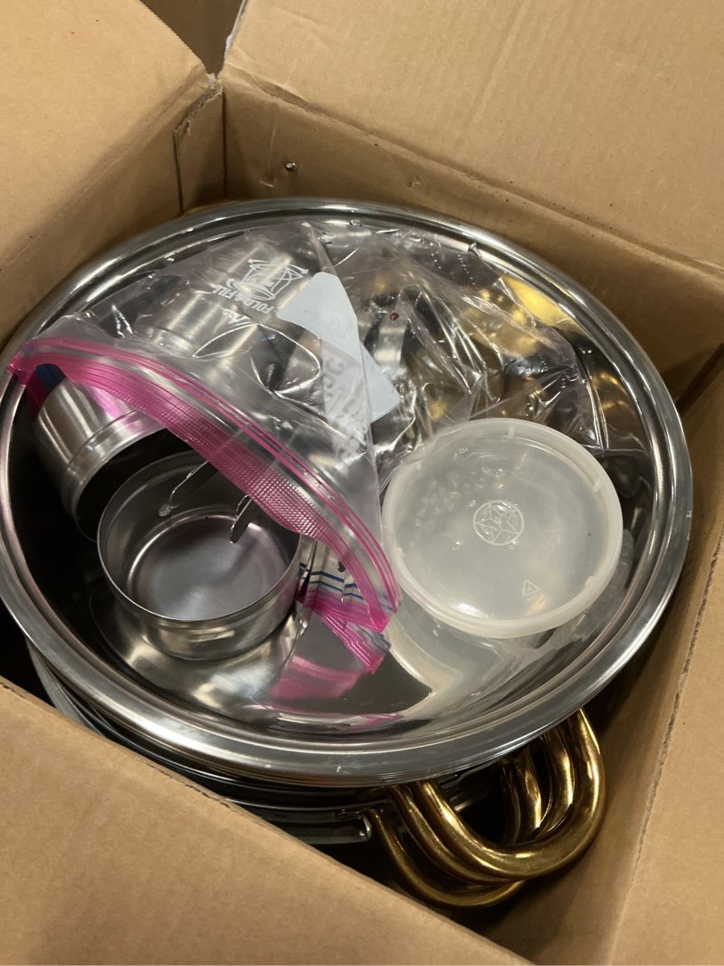 Condition photo showing As Is for Chafing Dishes for Buffet 4 Pack, 6QT Round Chafing Dishes for Buffet [Elegant Gold and Silver Color