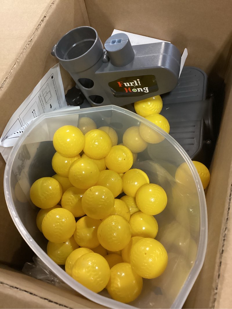 Condition photo showing Good Condition for furlihong 692bh baseball pitching machine, use ping pong size training balls for visual acuity and hitting accuracy improvement, powered by batteries or ac power, includes 60 pcs balls