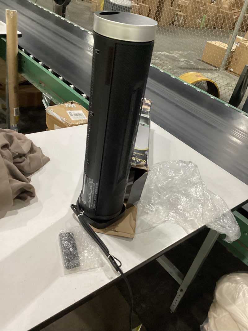 Condition photo showing As Is for space heater for indoor use with remote - 70° oscillating tower electric heater, 24 inchs, 12h timer, 1500w quiet ptc ceramic heating with thermostat, fast safety heat for office, home, bedroom