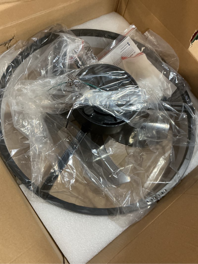 Condition photo showing Good Condition for DLLT LED Ceiling Fan with Light: 20" Modern Low Profile Flush Mount Fandelier with App & Remote Control - Dimmable Black Bladeless Fan Light Fixture for Bedroom Kids Room Living Room Black 20 Inch