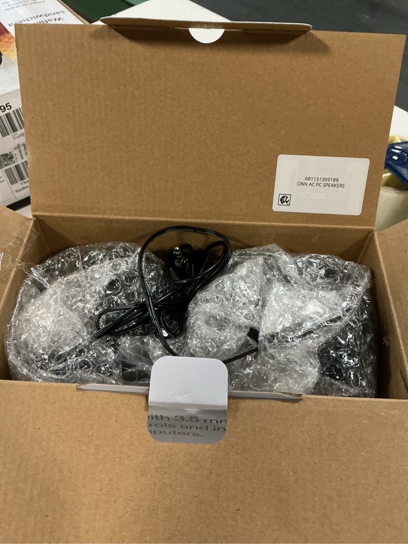 Condition photo showing Good Condition for onn. ac powered computer speakers with volume and bass controls