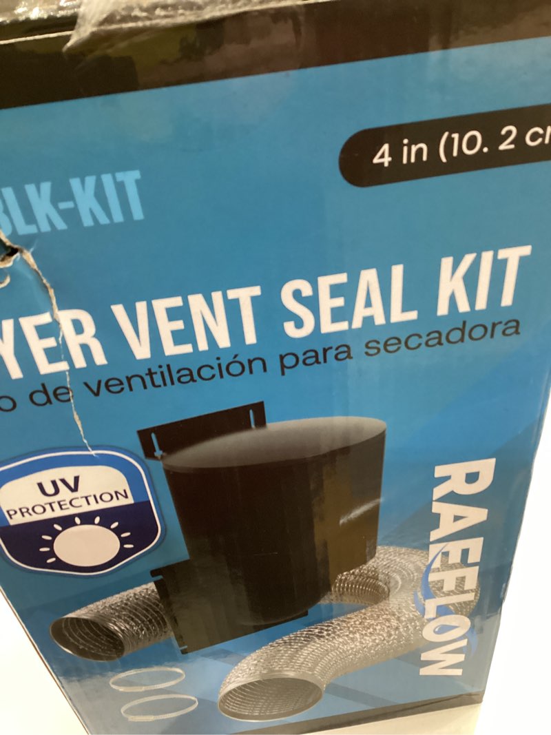 Condition photo showing As Is for Dryer Vent Kit (Black) – 4 Inch Exterior Dryer Vent Cover with 3FT Vent Hose, 2 Hose Clamps, Tape & 