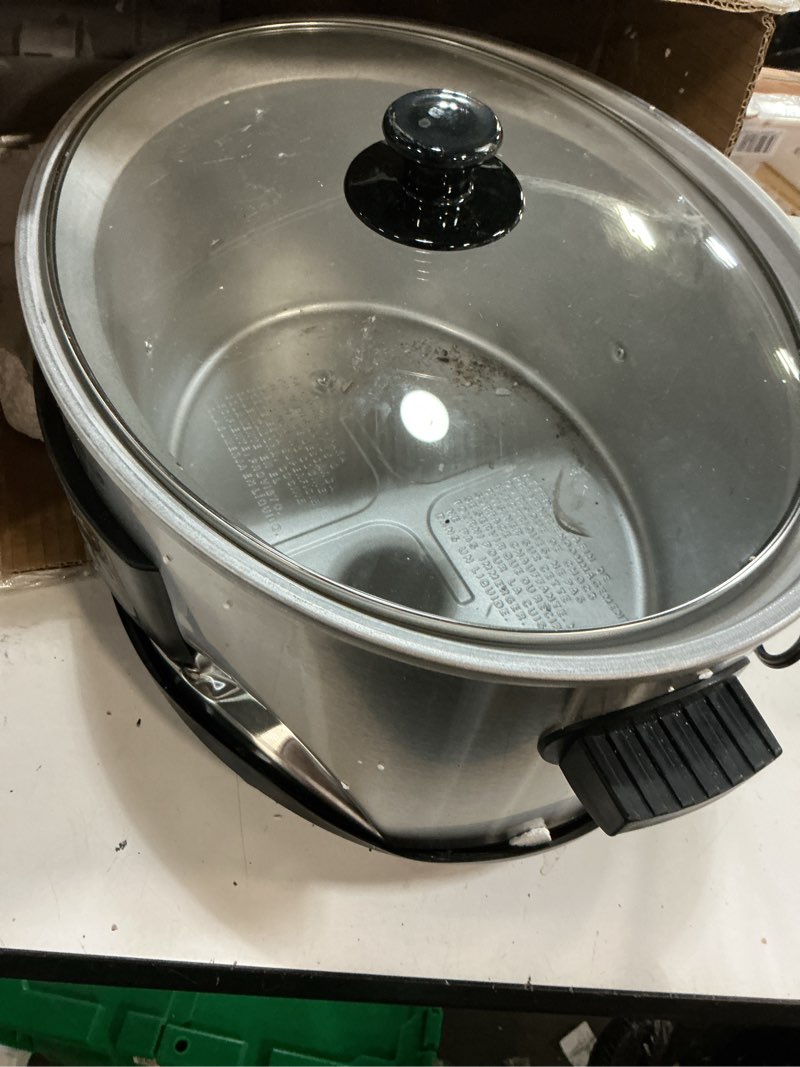 Condition photo showing As Is for (Incomplete)Elite Gourmet MST-900D 8.5Qt Digital Programmable XL Jumbo Slow Cooker, Adjustable Temp, Entrees, Sauces, Stews & Dips, Dishwasher Safe Glass Lid & Crock, Stainless Steel Stainless Steel/Black