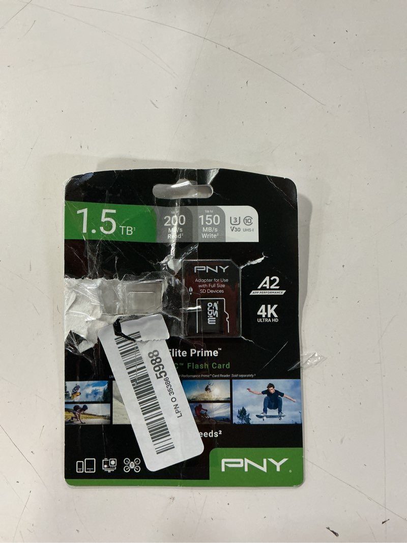 Condition photo showing As Is for PNY 1.5TB PRO Elite Prime C10 U3 V30 A2 microSDXC Flash Memory Card – Ultra-Fast Speeds, Read 200MB/s, Write 150MB/s, 4K UHD, Full HD, UHS-I, for Smartphones, Drones, Action Cameras