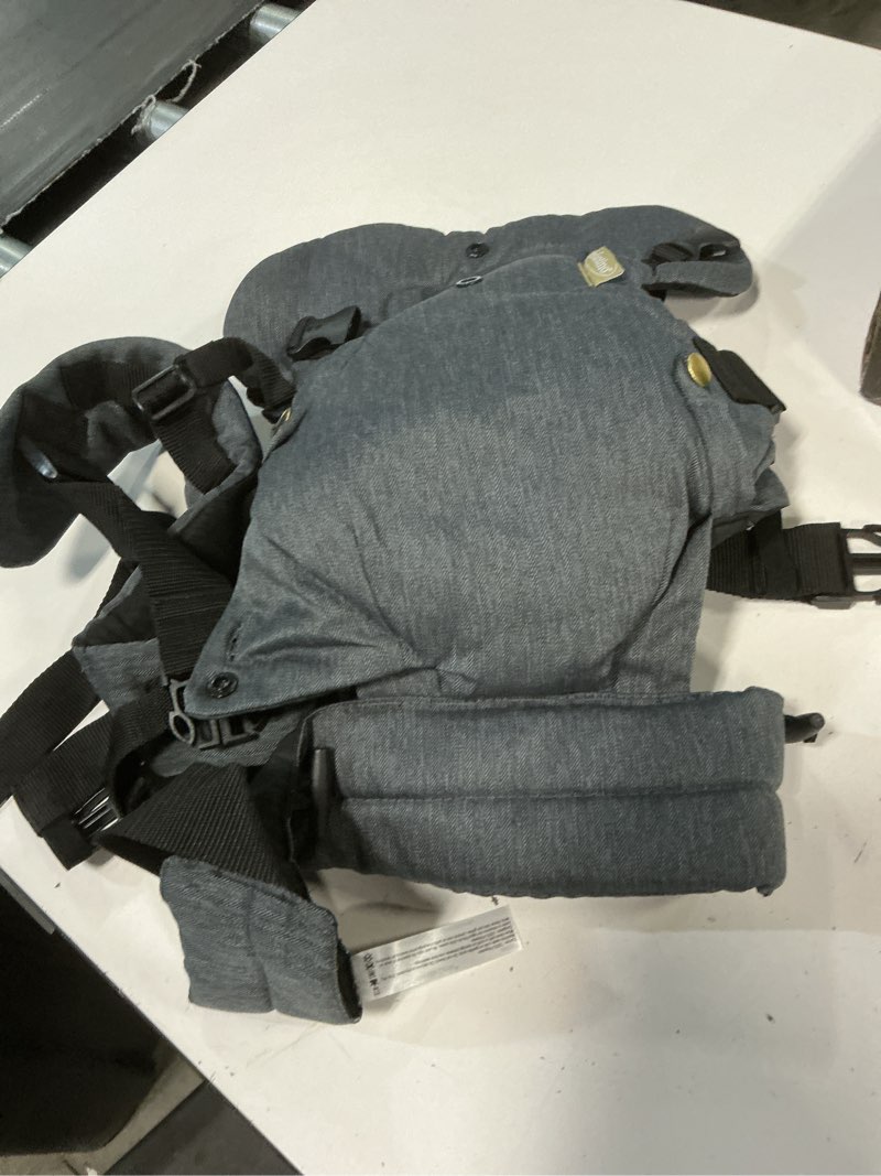 Condition photo showing As Is for infantino flip luxe 4-in-1 convertible baby carrier, ergonomic infant to toddler carrier, updated lumbar support, premium herringbone fabric, elevated accents, hands-free comfort, 7–35 lbs, onyx onyx luxe - new & improved