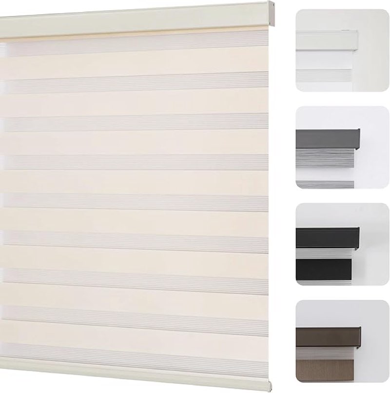 Joydeco No Drill Zebra Blinds for Windows, Cordless Day & Night Dual Sheer Roller Shades, Easy Insta