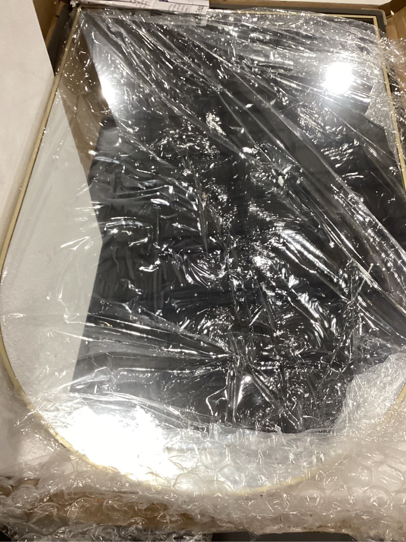Condition photo showing Good Condition for rowjut gold arched bathroom mirror for wall-36"x24" wall mirror for living room, bedroom, bathroom, dressing room hanging vanity mirror for wall decoration gold 36"l x 24"w