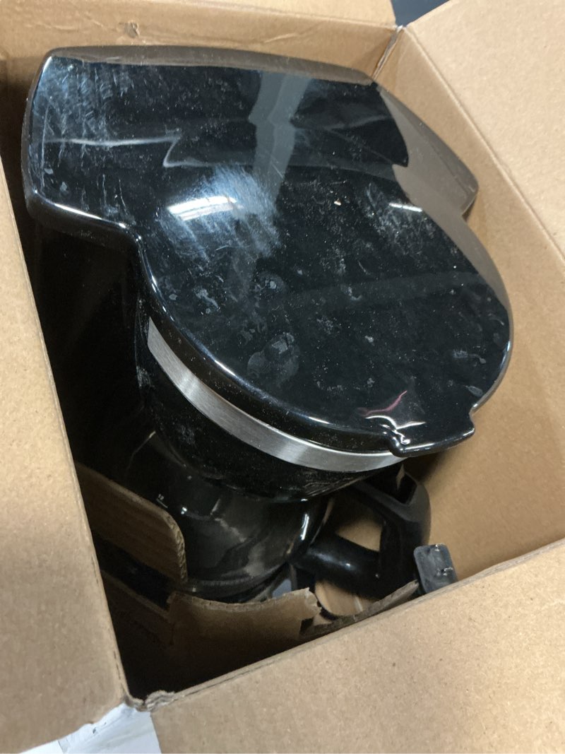 Condition photo showing As Is for black+decker 12-cup digital coffee maker, programmable, washable basket filter, sneak-a-cup, auto brew, water window, keep hot plate, black