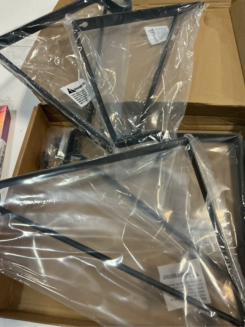 Condition photo showing New/Like New for closet rod bracket, heavy duty shelf bracket with rod holder, 10.9x 10.2 inch black closet rod support wall mounted clothes hanger pole support hooks, 2 pack matte black 2 pack