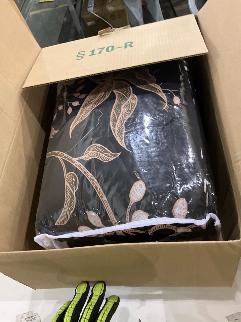 Condition photo showing New/Like New for Yogeneg 7 Piece Bed in a Bag King Size Comforter Set Botanical Floral Bedding Set,White Flower Leaves Printed on Black Reversible Design,Soft Microfiber Comforter with Sheet Set,All Season(Black,King) Black Floral King