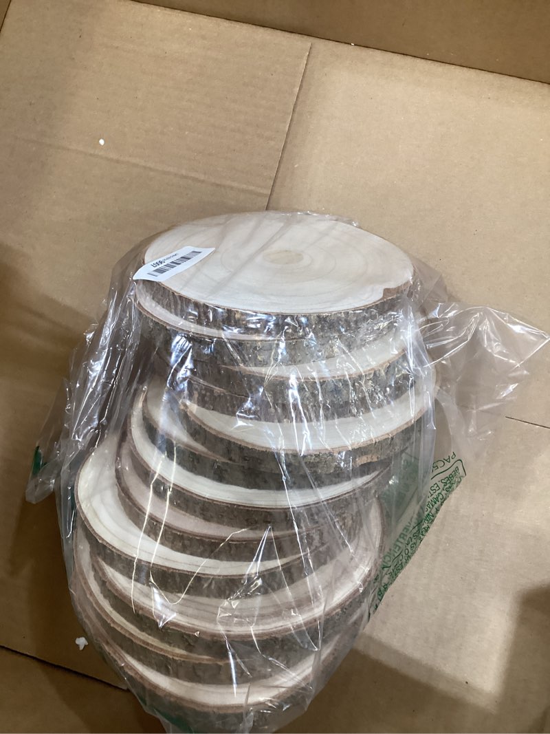 Condition photo showing Good Condition for 8-pack wood slices 7-8 inch wood centerpieces for tables|wooden rounds with premium sanded & bark-on slices | round wooden discs for crafts,diy, wedding decor