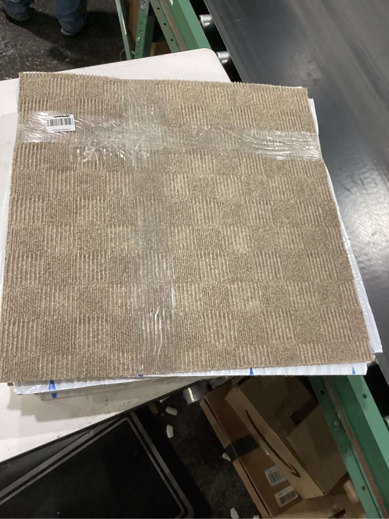 Condition photo showing Good Condition for mohawk home 24" x 24" indoor/outdoor 0.25" pile height, peel and stick carpet tile, brown polyester, (15 tiles) (60 sqft/box) taupe brown