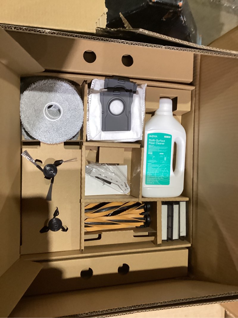 Condition photo showing As Is for Mova V50 Ultra Complete Robot Vacuum and Mop Self-Cleaning, 24,000 Pa Suction, Liftable Navigation with Obstacle Overcoming and Warm Water Mopping with DuoSolution System Designed for Pets, Black