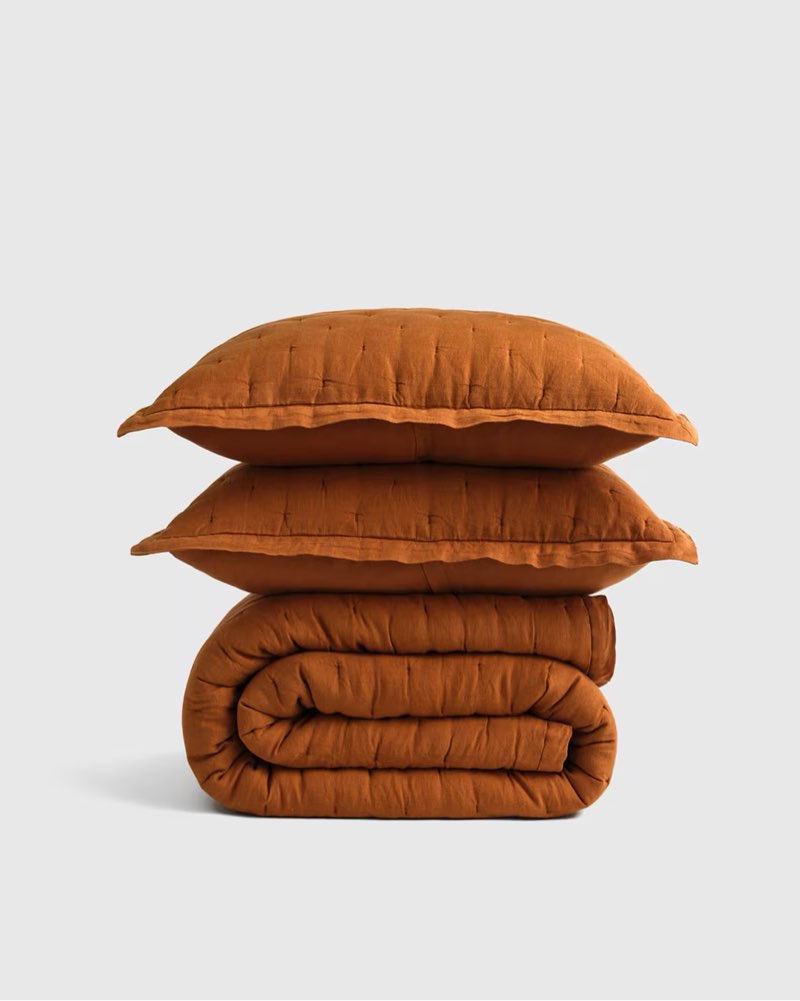 european linen dream quilt set king color terracotta 