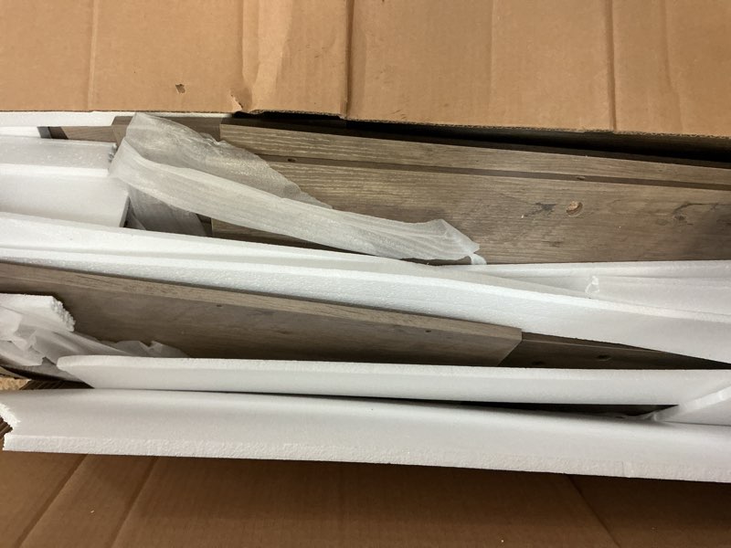 Condition photo showing As Is for DWVO King Size Bed Frame with Bookcase Headboard and 4 Storage Drawers, RGB LED Bed Frame grey(incomplete 2 boxes for pick up)